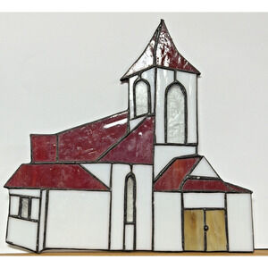 Vintage Stained Glass Church Suncatcher Red Slag Crackle Amber